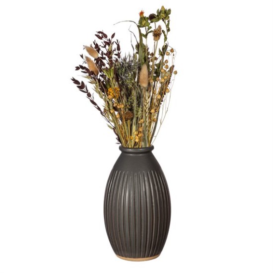 Grooved Vase Black 22cm Flower Vases